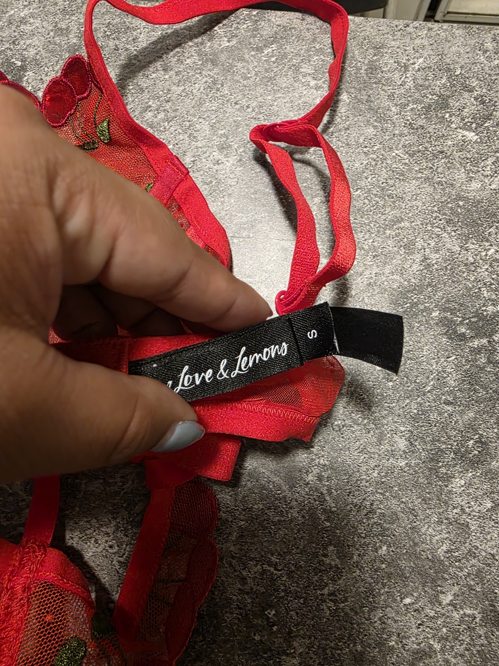 For Love & Lemons Red Cherry Embroidered Sheer Lingerie Set - Picture 3 of 3